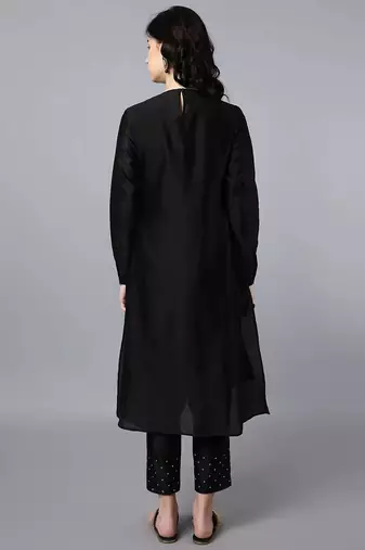 Black chanderi silk plain kurta set