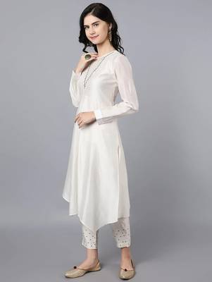 Off white chanderi silk plain kurta set 2