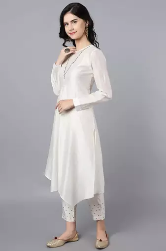 Off white chanderi silk plain kurta set
