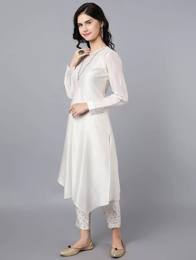 Off white chanderi silk plain kurta set