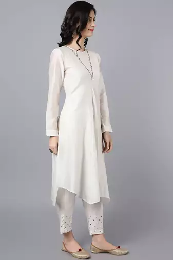 Off white chanderi silk plain kurta set