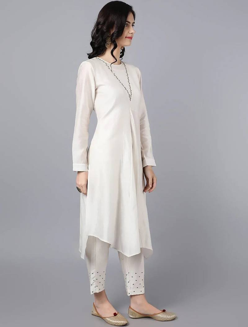 Off white chanderi silk plain kurta set