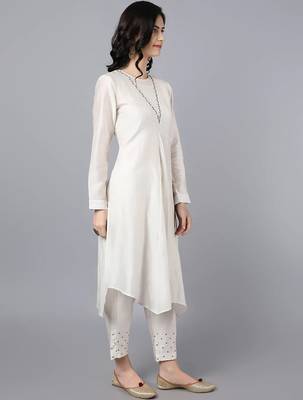 Off white chanderi silk plain kurta set 5