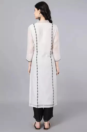 Off white chanderi silk floral print kurta set