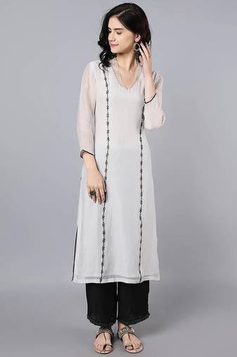 Off white chanderi silk floral print kurta set