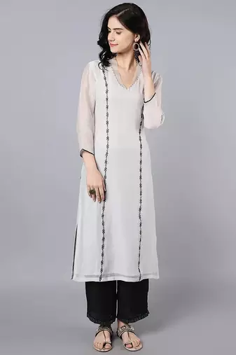 Off white chanderi silk floral print kurta set