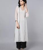 Off white chanderi silk floral print kurta set