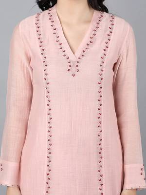 Peach chanderi silk floral print kurta set 2