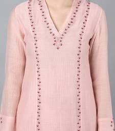 Peach chanderi silk floral print kurta set