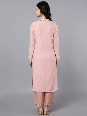Peach chanderi silk floral print kurta set 3