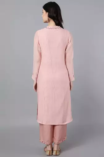 Peach chanderi silk floral print kurta set