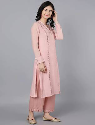 Peach chanderi silk floral print kurta set 4