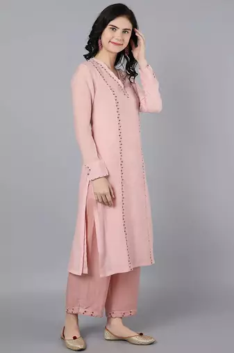 Peach chanderi silk floral print kurta set