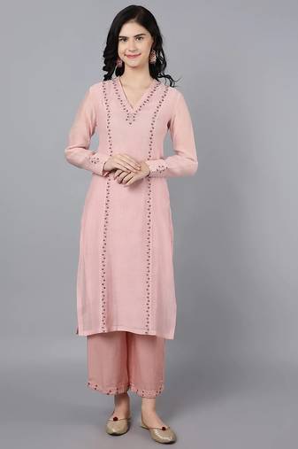 Peach chanderi silk floral print kurta set