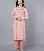 Peach chanderi silk floral print kurta set