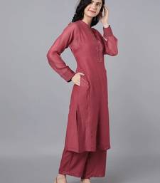 Red chanderi silk floral print kurta set