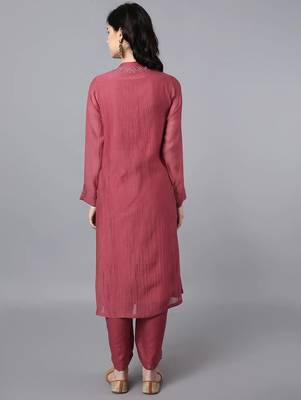 Red chanderi silk floral print kurta set 3