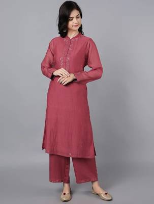 Red chanderi silk floral print kurta set 1