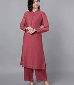 Red chanderi silk floral print kurta set