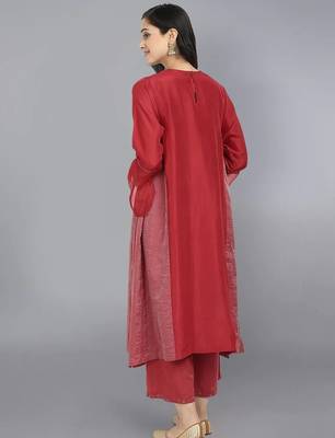 Red silk plain kurta set 2