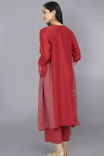 Red silk plain kurta set