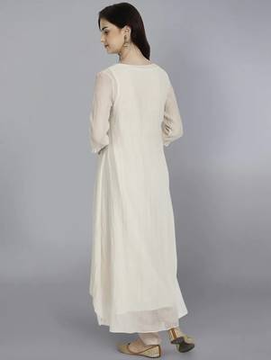 Off white chanderi silk plain kurta set 2