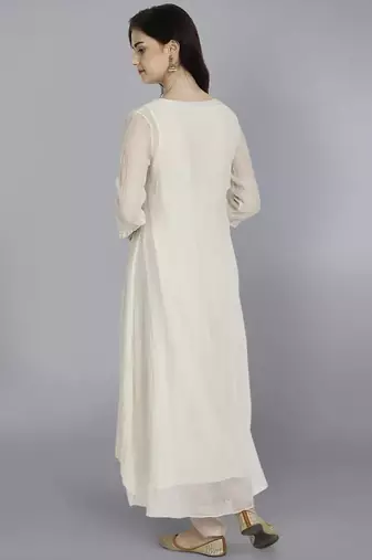 Off white chanderi silk plain kurta set