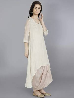 Off white chanderi silk plain kurta set 3
