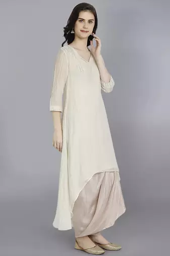 Off white chanderi silk plain kurta set