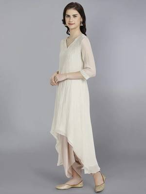 Off white chanderi silk plain kurta set 4