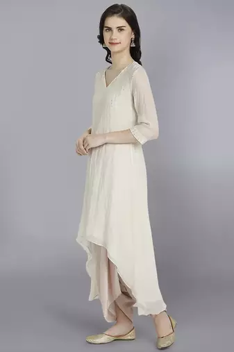 Off white chanderi silk plain kurta set