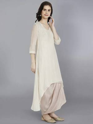 Off white chanderi silk plain kurta set 1