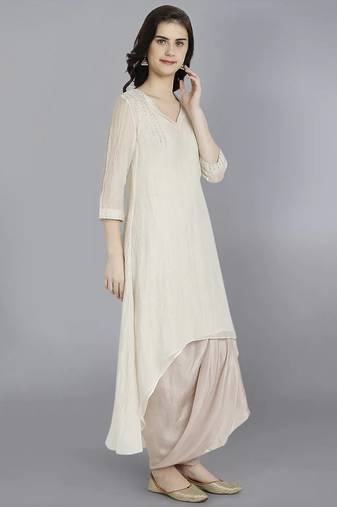 Off white chanderi silk plain kurta set