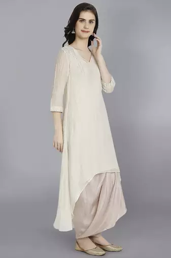 Off white chanderi silk plain kurta set