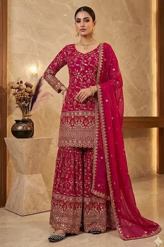 designer rani-pink sharara suit