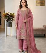 designer party wear gimmy silk top-plazzo and dupatta with heavy embroidery beads work
