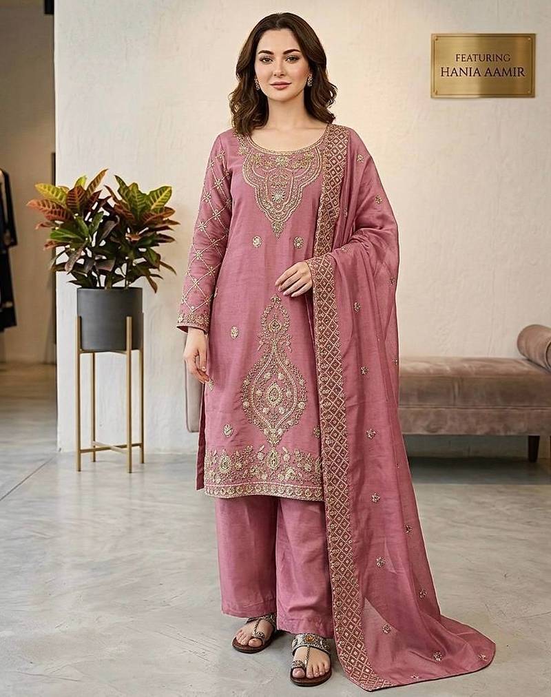 designer party wear gimmy silk top-plazzo and dupatta with heavy embroidery beads work