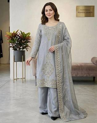 designer party wear gimmy silk top-plazzo and dupatta with heavy embroidery beads work 2