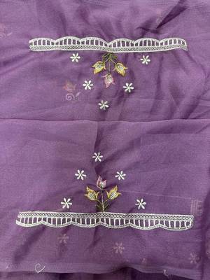 Purple Color Multi thread embroidery cut work Georgette Saree 4