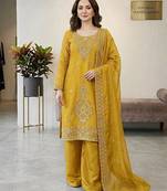 designer party wear gimmy silk top-plazzo and dupatta with heavy embroidery beads work
