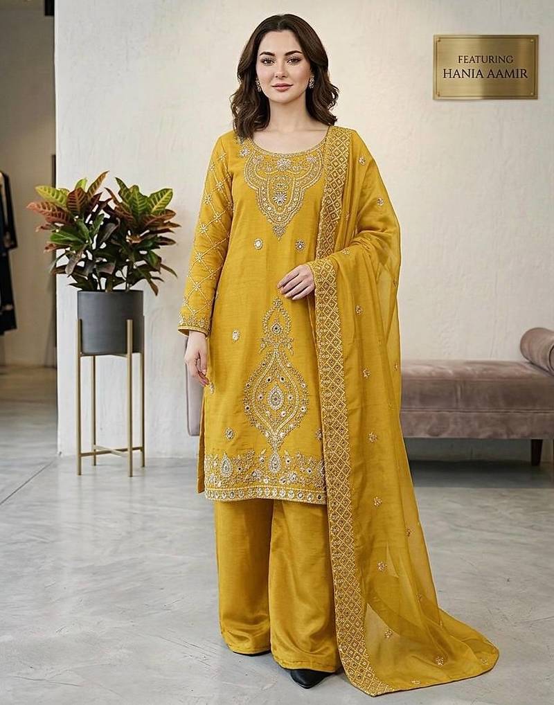 designer party wear gimmy silk top-plazzo and dupatta with heavy embroidery beads work