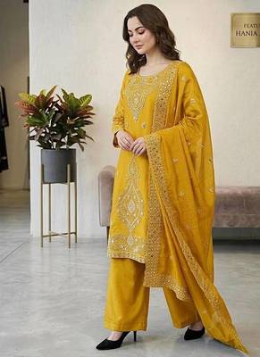 designer party wear gimmy silk top-plazzo and dupatta with heavy embroidery beads work 2