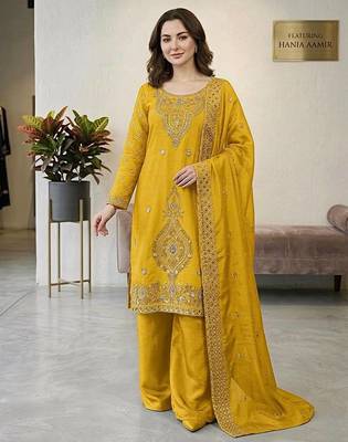 designer party wear gimmy silk top-plazzo and dupatta with heavy embroidery beads work 3