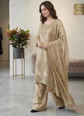 designer party wear gimmy silk top-plazzo and dupatta with heavy embroidery beads work 2