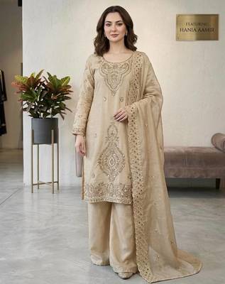 designer party wear gimmy silk top-plazzo and dupatta with heavy embroidery beads work 3