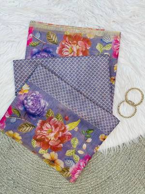 Purple Color Digital floral print Tissue Saree 1