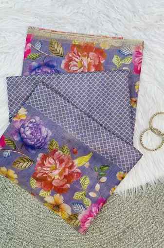 Purple Color Digital floral print Tissue Saree