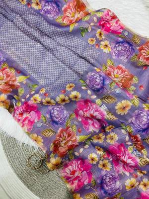 Purple Color Digital floral print Tissue Saree 2