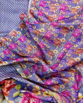 Purple Color Digital floral print Tissue Saree 4
