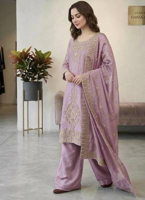 designer party wear gimmy silk top-plazzo and dupatta with heavy embroidery beads work 2